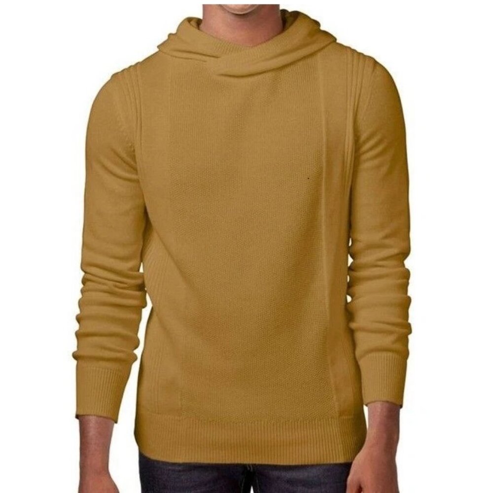 Sean John Men's Pullover Cotton Knit Hooded Sweater, Golden Brown, Large